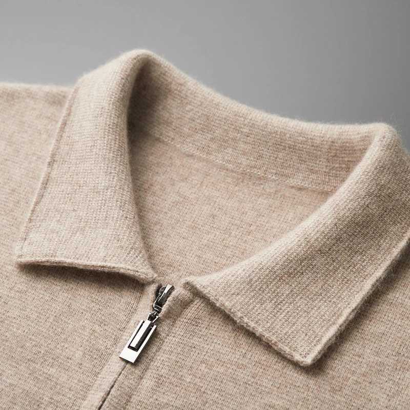 Autumn and winter mens cardigan 100% Merino wool knitted zipper jacket thick and long Slved mens sweater lapel shirt X241119