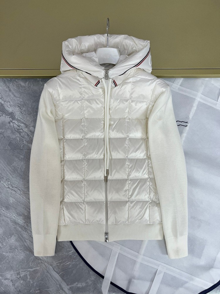 Men's Spliced Urious Designer Coat, Stand Up Collar Hooded Knitted Down Jacket, Lightweight Casual Sweater