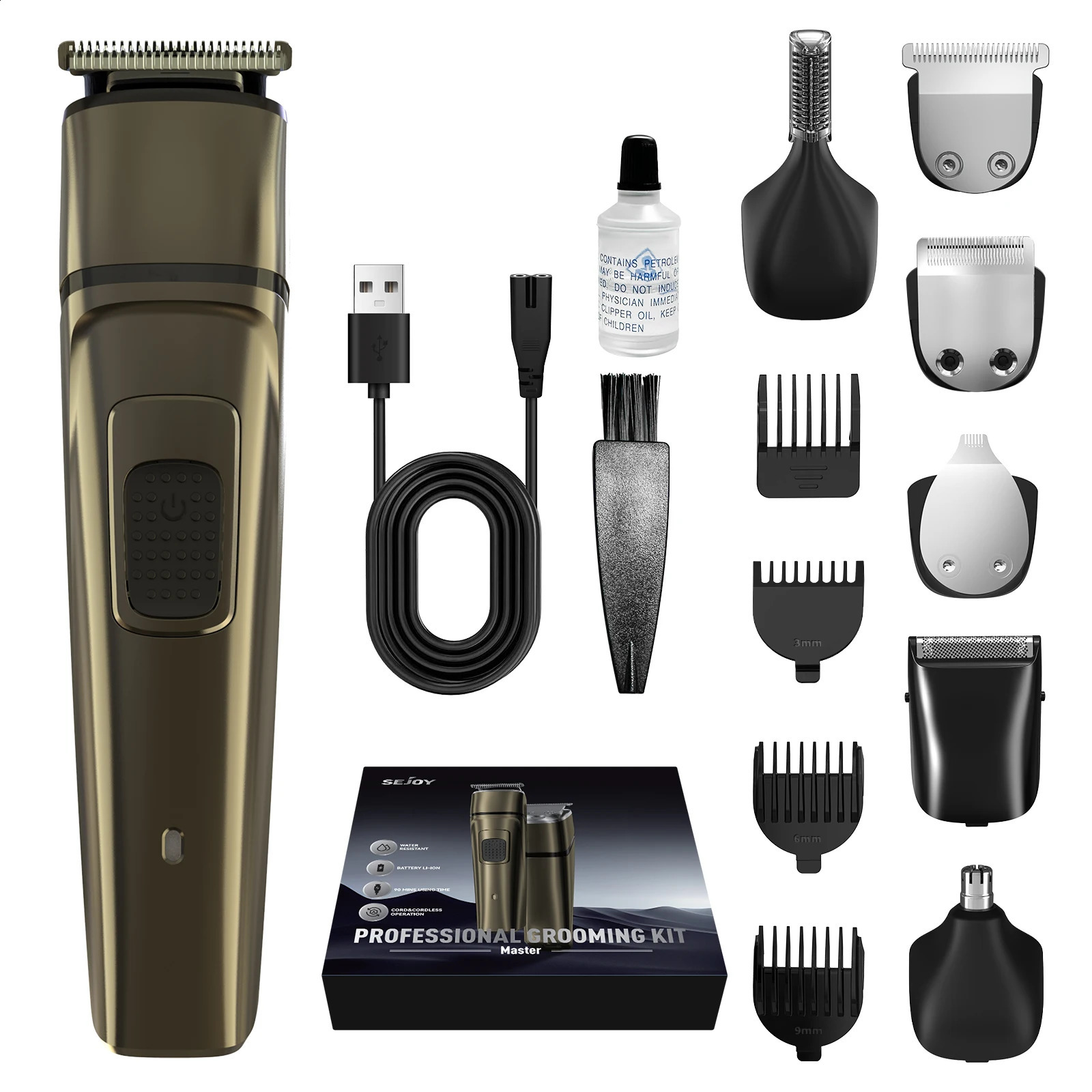 5 in 1 Electric Hair Clippers Men Professional Cordless Hair Trimmer Razors Rechargeable IPX7 Waterproof Hair Cutting Machine 241119