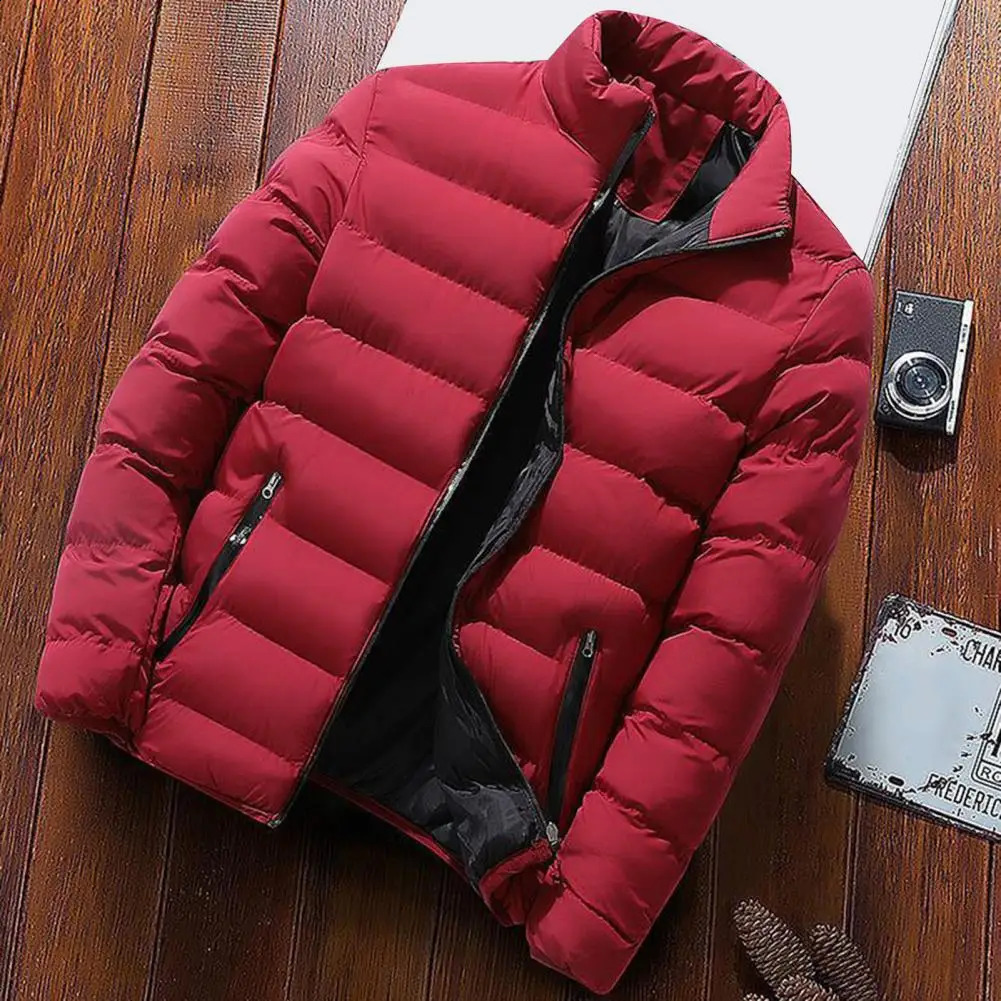 Mens thick cotton jacket with zipper long sleeved raised collar windproof soft warm cold resistant winter 241119Z