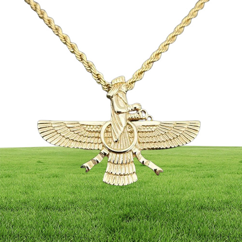 Pendant Necklaces Hip Hop Rock Stainless Steel Faravahar Ahura Mazda Necklace For Men Zoroastrian Jewelry Gold Silver Color