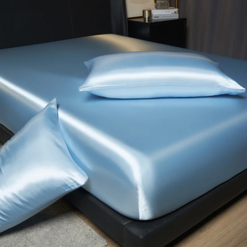 Satin Fitted Sheet Set 35cm Height KingQueen Size Includes 2 Pillowcases Timeless Elegance for Discerning Sleep 241119