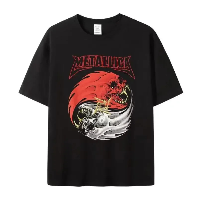 Vintage Mens TShirts 100 Cotton Lightning Print Summer Oversized T Shirt Metal Rock Band Women Tees Clothes 240416