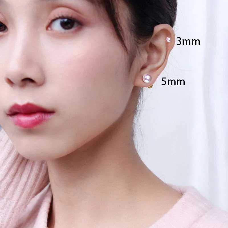 2pcs Stainless Steel Pearl Cartilage Helix Ear Piercing Stud Earrings For Women 3/4/5/6/7mm Tragus Piercing Earring Body JewelryX241119