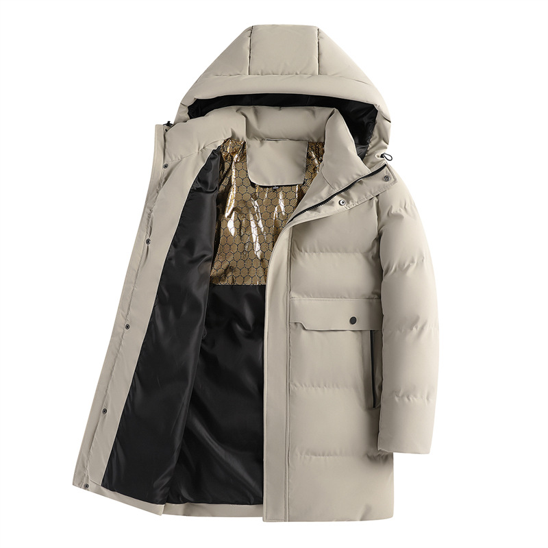 Men's black gold graphene thickened mid-length cotton-padded jacket 2024 Winter men's warm cotton-padded jacket for men m013
