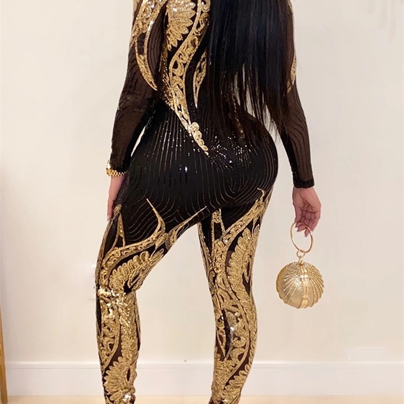 Sexy Long sleeve Sequin bodycon jumpsuit women body bodysuit one piece birthday party nightclub outfits womens jumpsuits overall 241119
