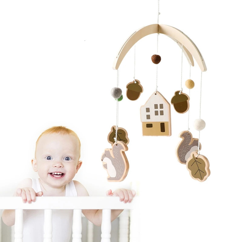 0-12 Months Baby Squirrels Home Tassels Rattles Crib Mobiles Toy Bell born Bed Toddler Musical Gift 240418