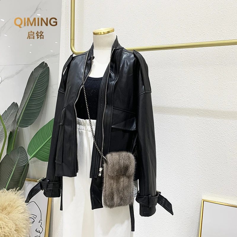 DHXJ 100% Real Mink Fur Crossbody Bags For Women Autumn Winter Plush Purses and Handbags Female Phone Shoulder Bag Wallet 241128