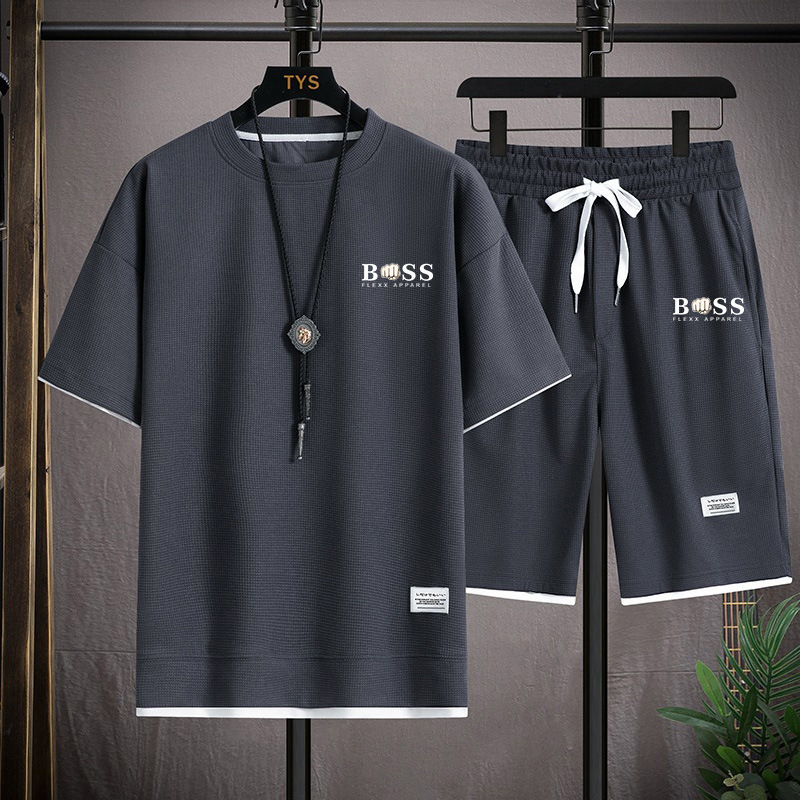 Summer Black White Tracksuits For Men's Set Sleeves T-Shirt + Shorts Sportswear Brand Sporting Suit