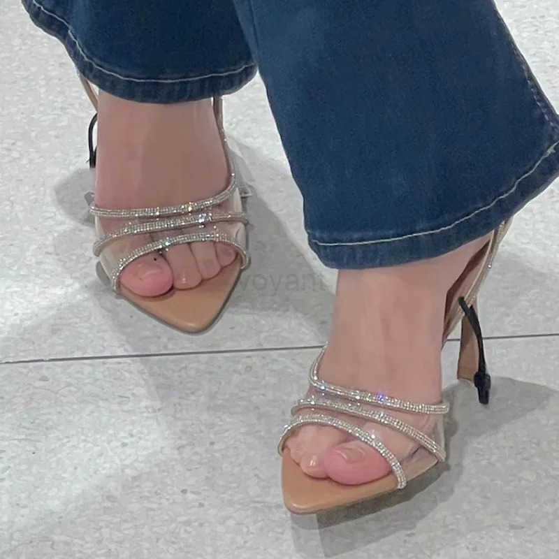 Thin Heel High H Wens 2024 Summer New Fairy Sle Sexy Shallow Mouth Back Hollow Pointed Water Diamond Open Toe Sandals Z250326