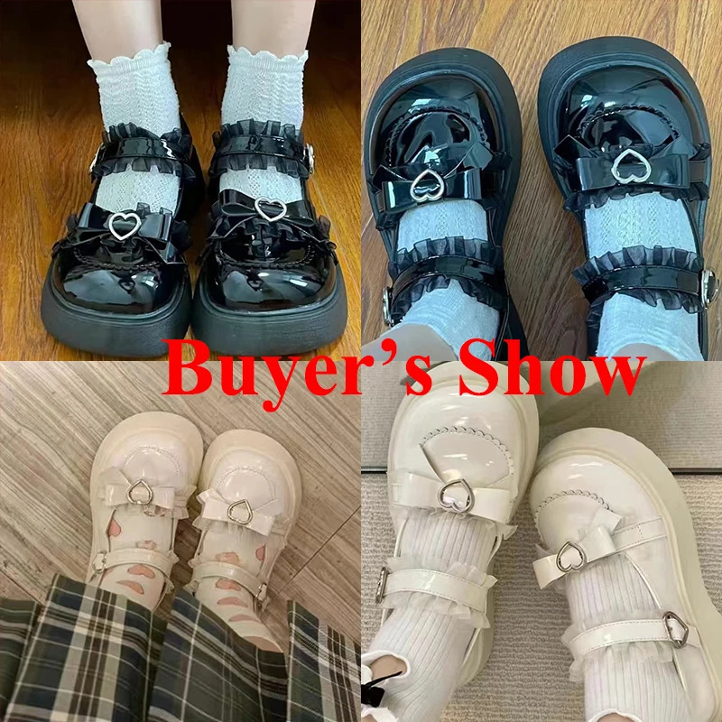 Rimocy Chunky Platform Mary Jane Shoes for Women Patent Leather Lace Ankle Strap Pumps Woman Autumn White Lolita Shoes Y2K 241120