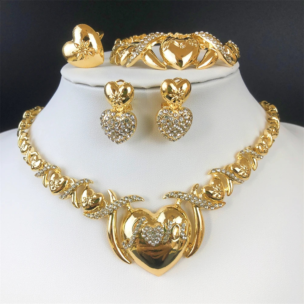 ESALE selling Women XOXO Jewelry Set Gold Plated Heart Necklace Bride Wedding Necklace Earrings Bracelet Ring Set Gift 241119