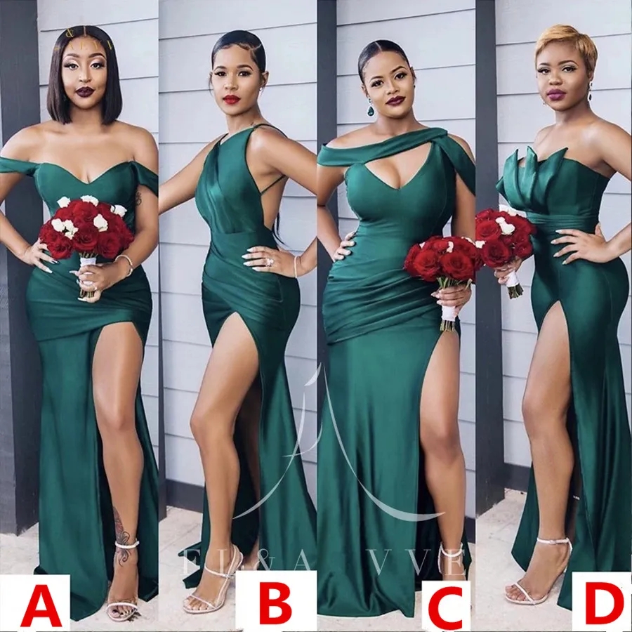 Sexy Turquoise Green Side Split Bridesmaid Dresses Long Maid Of Honor Dress Mermaid Wedding Guest Evening Dress Formal Gowns
