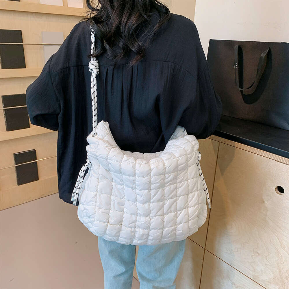 Women Dumpg Crossbody Large Capacity Plaid Quilted Handbag Solid Color Padded Satchel Female Shopping Bag