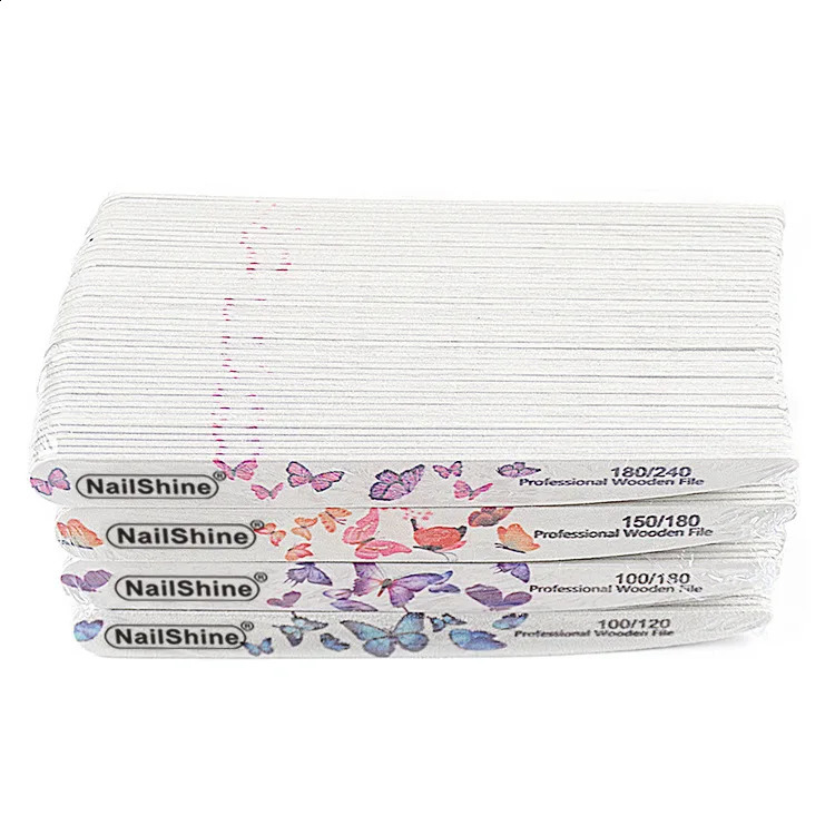 100 pcs Wooden Nail Files 100/120 100/180 150/180 180/240 White Sanding File with butterfly printing Emery Board 241119