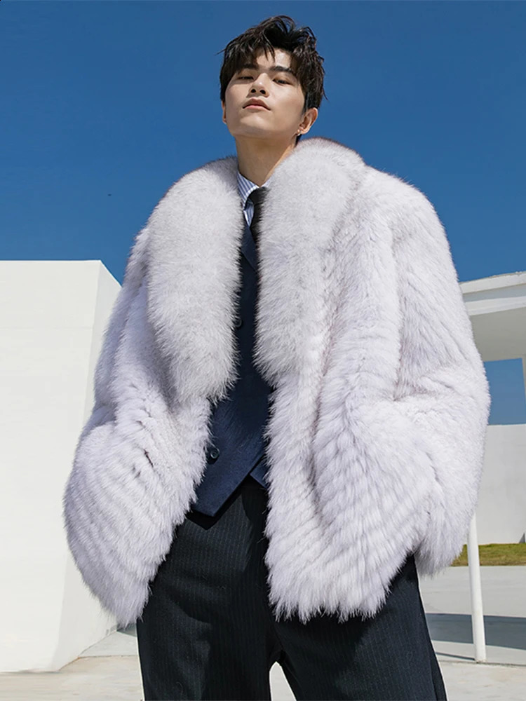 Blue Fox Fur Winter Coat For Men | Genuine Leather Jacket