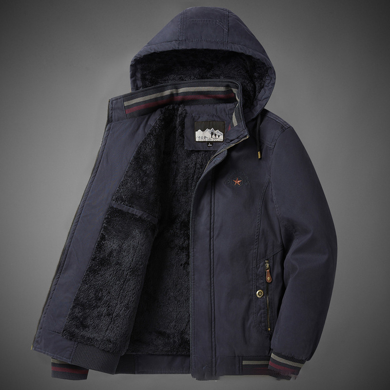 Lamb wool men's casual cotton-padded jacket winter warm coat pure cotton plus fleece thickened loose dad padded jacket padded jacket m012