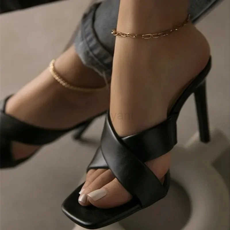 2024 summer new style square cross strap stiletto h wens solid color sandals and slippers 43 Z250304