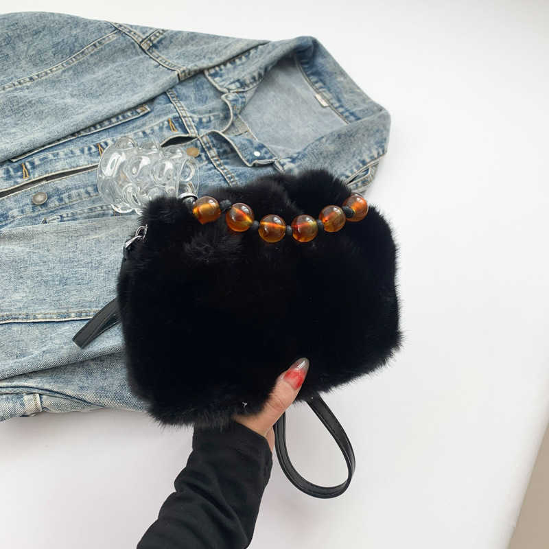 2024 autumn and winter new imitation mink fur bag, women's leopard print crossbody bucket bag, niche handbag, plush bag 241120