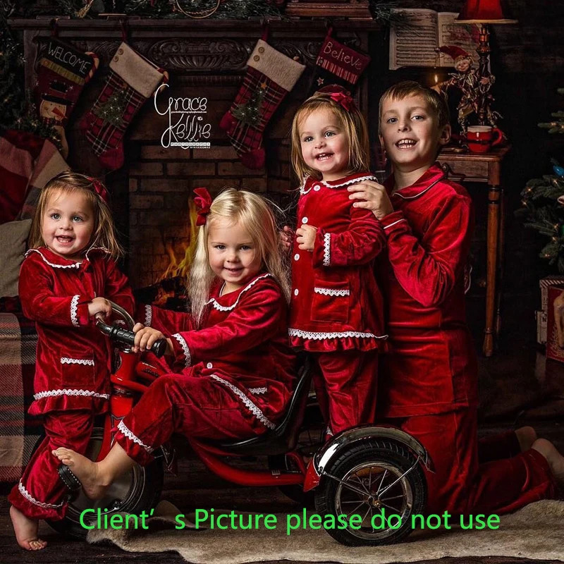 Christmas Pyjama Kids Matching Family mother kids Women Pajamas Sets Red Green Velvet Boys Clothes Girls PJS 241120