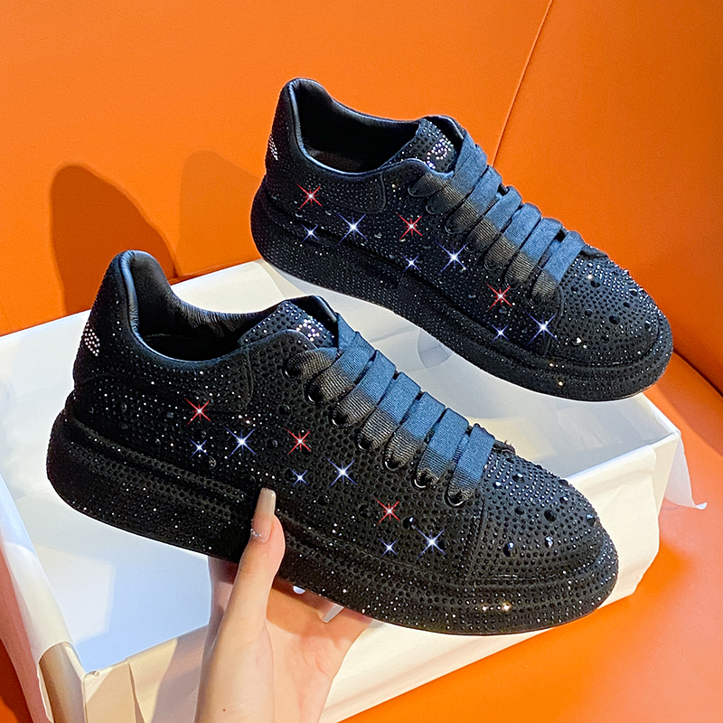 Women's luxury rhinestone casual shoes trendy and fashionable sports shoes women's designer shiny flat shoes high-quality vulcanized shoes P