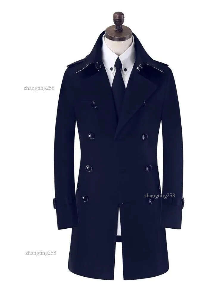 Men's Trench Coats Khaki Black Beige Double Breasted Mens Man Long Coat Men Clothes Slim Fit Cotton Overcoat Plus1