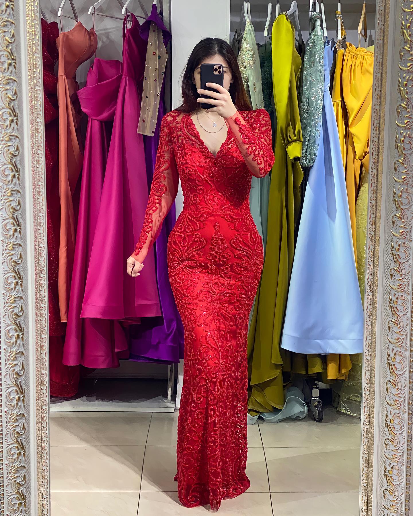 Elegant Red Mermaid Muslim Evening V Neck Beading Lace Illusion Long Sleeves Turkish Kaftan Dress Special Ocn Formal Dresses For Women Lz0304