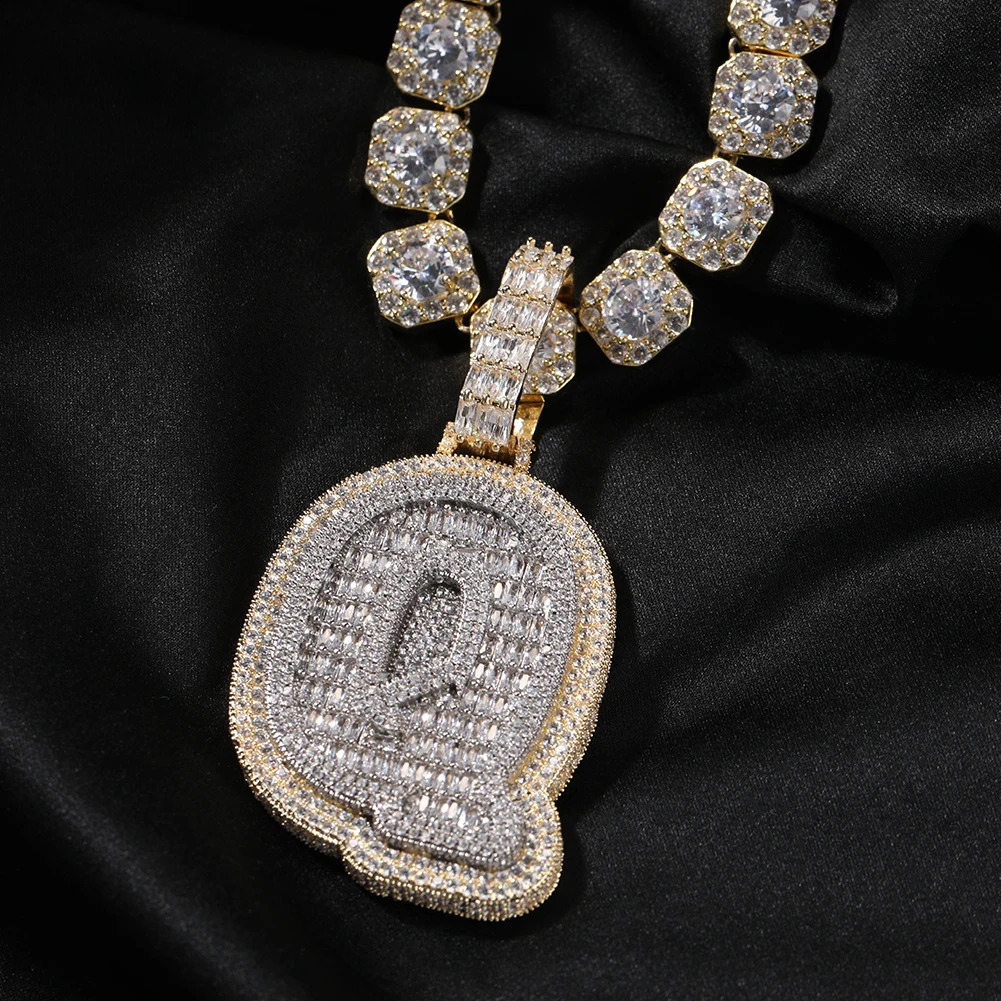 THE BLING KING Big Baguettecz Initial Letter A-Z Micro Paved Out Two Tone 5A Cubic Zirconia Charm Necklace Hiphop Jewelry 241119