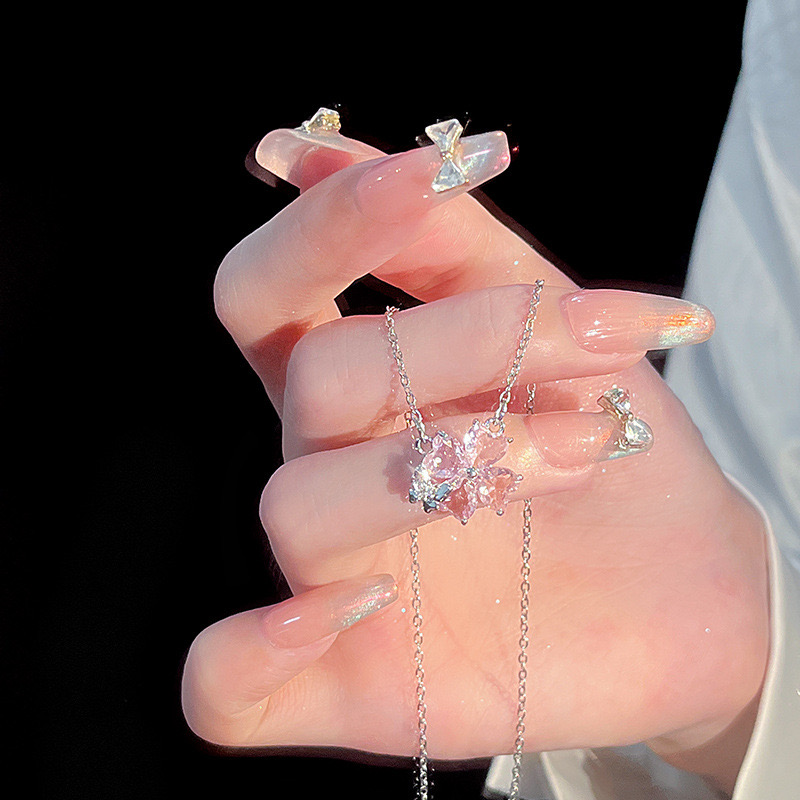 Chic Female Necklace Featuring a Pink Zircon Blossom Pendant - Sleek Stainless Steel Locket Ideal for Commute