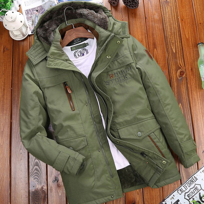 Cotton-padded men's long winter coat with wool thickened cotton-padded jacket dad winter men's coat m015