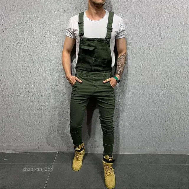 Oversize Fashion Men's Ripped Jeans Jumpsuits Shorts Summer Hi Street Distressed Denim Bib Overalls For Man Suspender Pants1