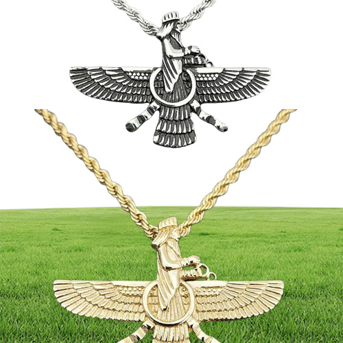 Pendant Necklaces Hip Hop Rock Stainless Steel Faravahar Ahura Mazda Necklace For Men Zoroastrian Jewelry Gold Silver Color