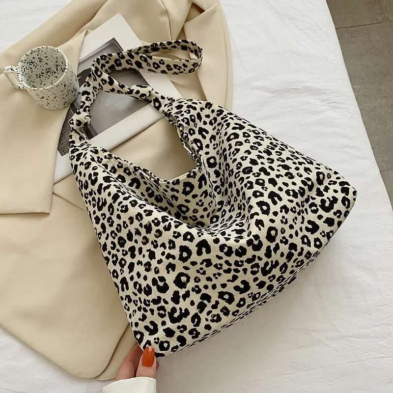Women's Bag Cheap Casual Large Capacity Shoulder Bags Shopper Canvas Fashion Haruku Zipper Leopard Print Ulzzang Handbags