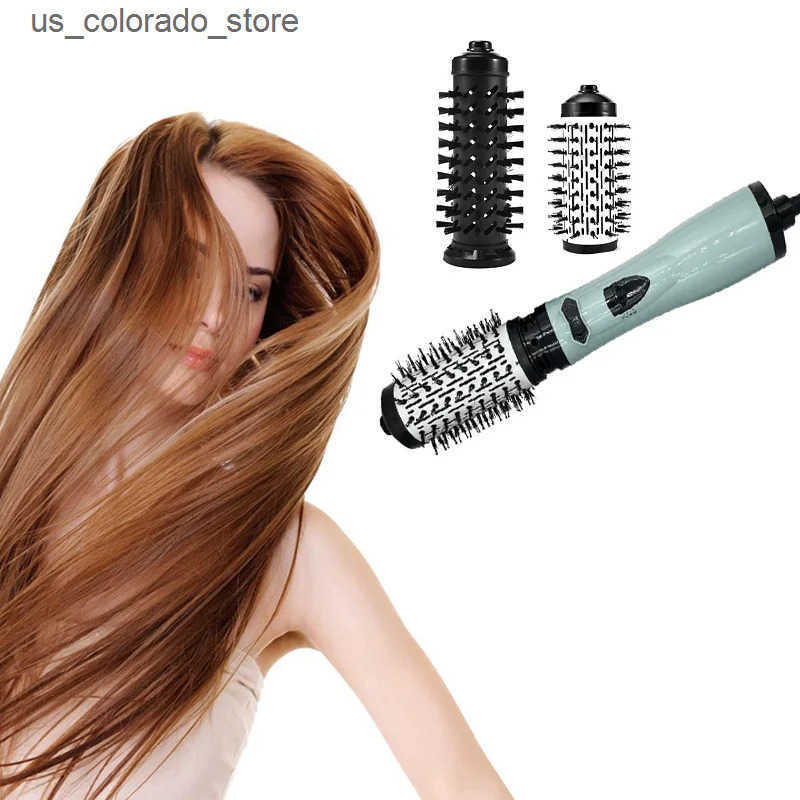 Electric Hair Brushes Auto Rotating Hot Air Brush Set 2In1 Interchangeable Constant Temperature Curling Straightening Anti-Scald Hair Styling Comb L24