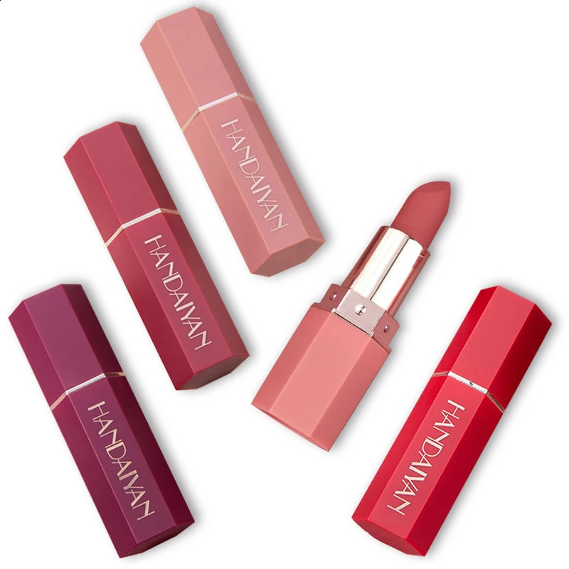 Handaiyan 6 Colors Matte Waterproof Velvet Nude Lipstick Sexy Red Brown Pigments Makeup Long Lasting Profissional 250809