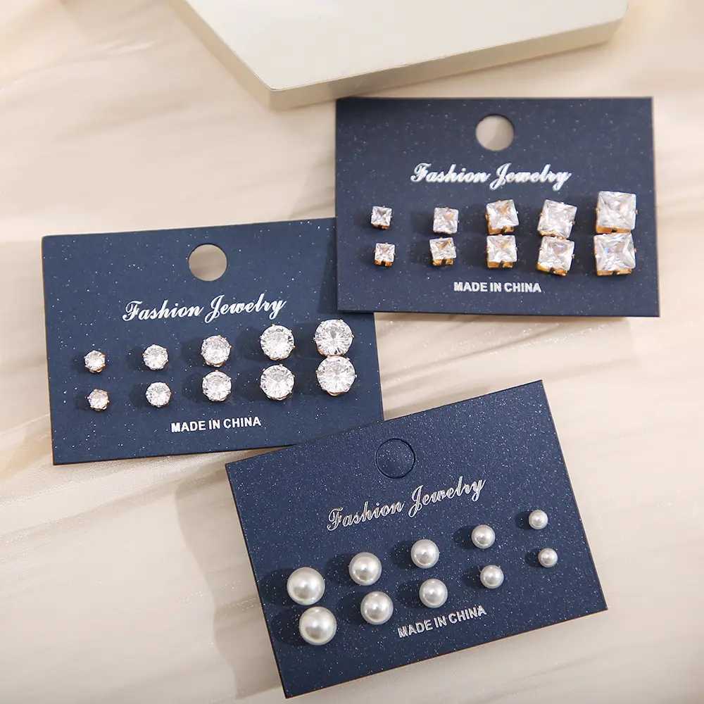 15 Pcs Of Earrings Simple Basic Geometric Type Sixclaw Crystal Zircon Earrings Set Retro Temperament Fake-pearl EarringsX241119