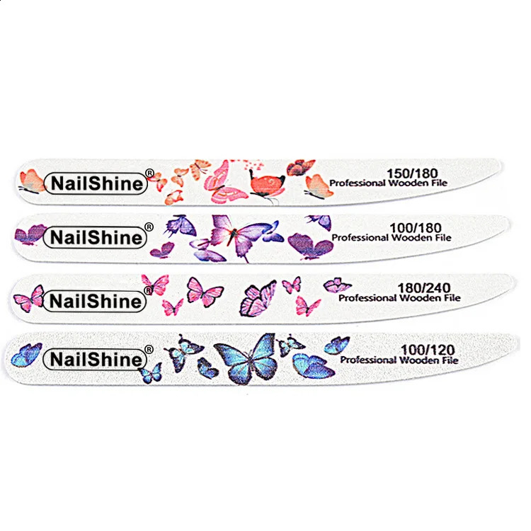 100 pcs Wooden Nail Files 100/120 100/180 150/180 180/240 White Sanding File with butterfly printing Emery Board 241119