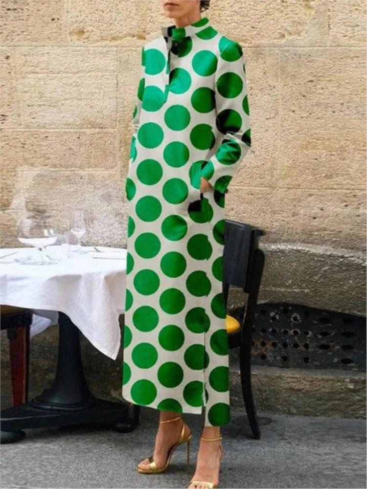 Casual Dresses Spring And Autumn Printed Long Sleeved For Womens Shift Fashion Button Pocket Elegant Female Office Dress