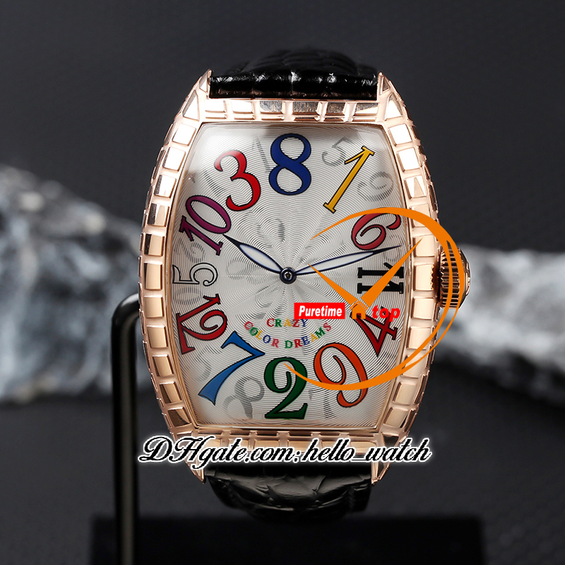 CRAZY HOURS COLOR DREAMS 8880 CH Automatic Mens Watch HSF 39.5mm White Dial Rose Gold Cracked Case Brown Leather Strap Gents Watches Hello_Watch Z35