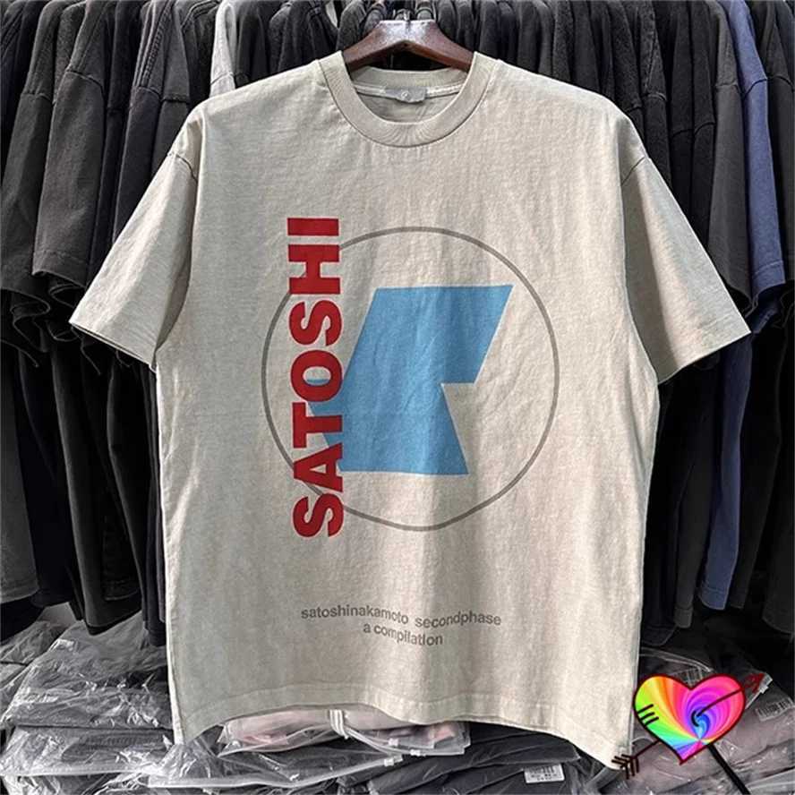 Men's T-Shirts 2024 Red SATOSHI T-shirt Men Women Big Graphic Print SATOSHI Tee High Quality Tops Apricot Short Sle J241120