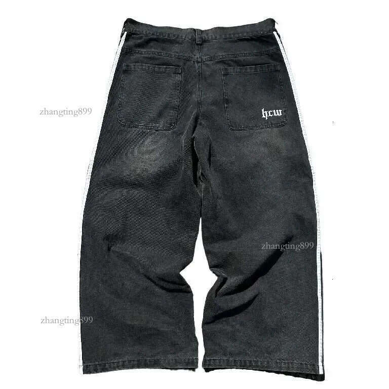 Baggy Jeans Harajuku Goth Y2k Designer Jeans for Men Black Striped New Hip Hop Embroidered Wide Leg Denim Pants High Street Streetwear