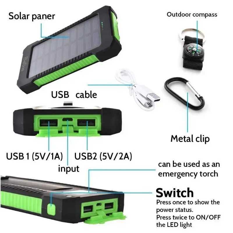 Portable power pack suitable for 20000mAh panel solar panels with external battery and lanyard Cpass outdoor portable power supply PLY Y241119