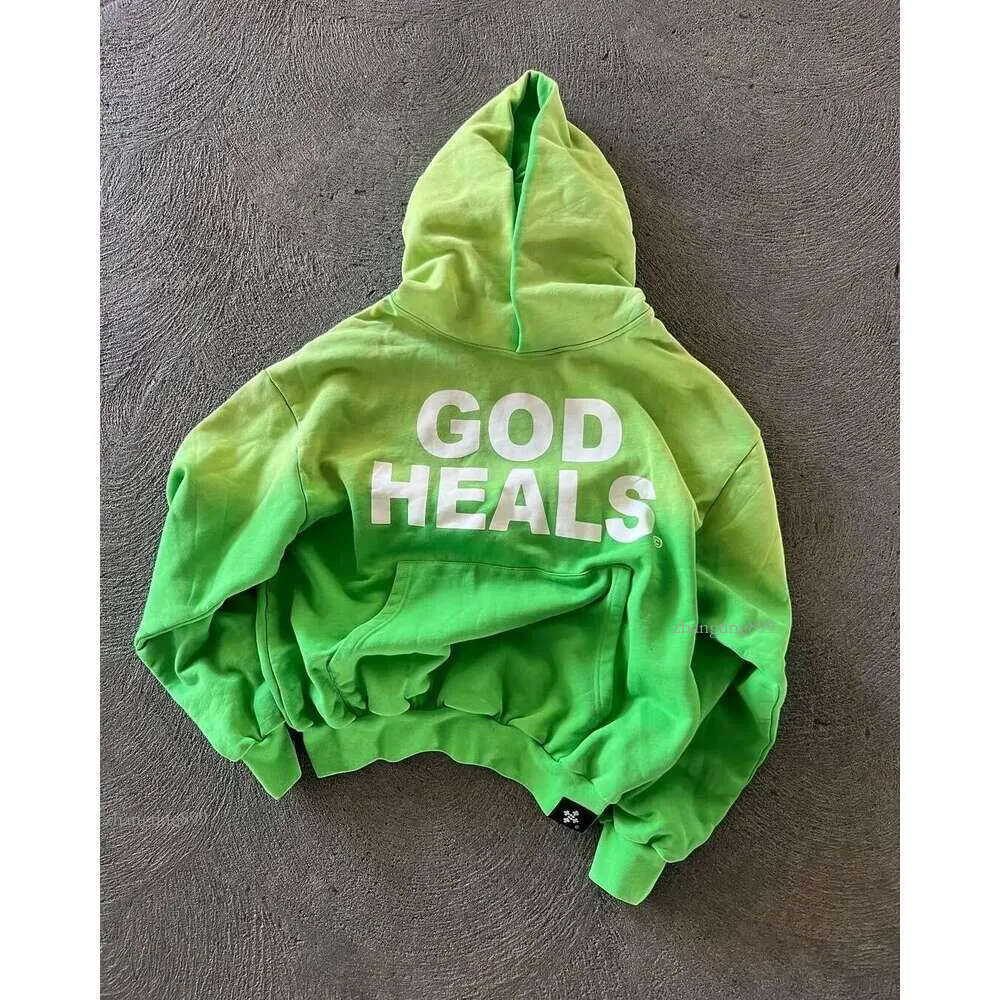 Haruku 2024 New Vintage Streetwear God heals Painting Printed Oversized Street Hoodies Women Sweatshirt Y2k Tops Men Clothing