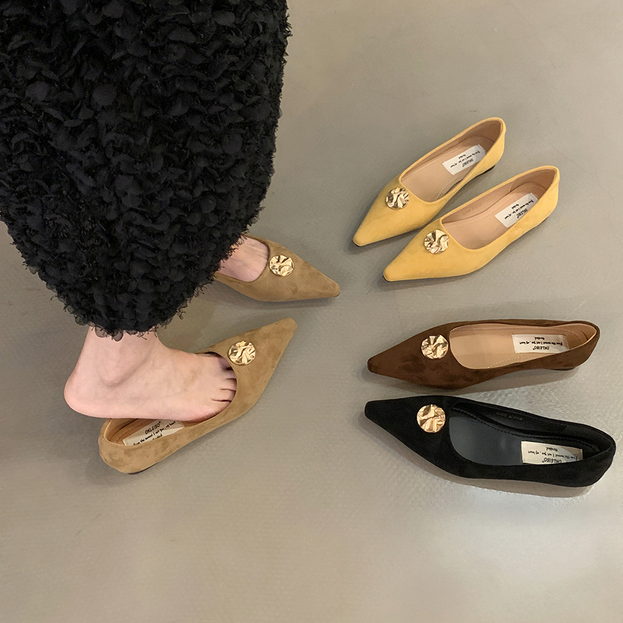 Fashion New Pointed Toe Ladies Flat With Casual Female Designer Metal Footwear Shallow Women Flats Shoes Slides 73ce s
