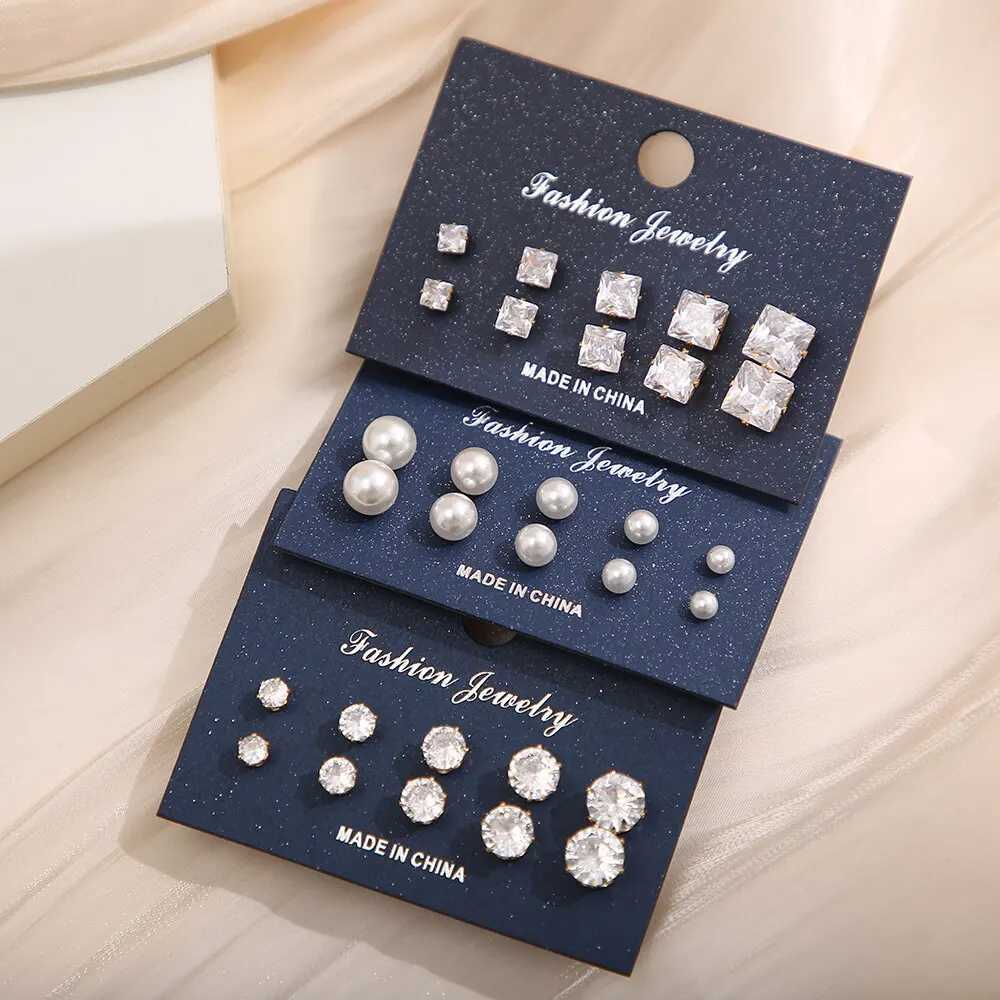 15 Pcs Of Earrings Simple Basic Geometric Type Sixclaw Crystal Zircon Earrings Set Retro Temperament Fake-pearl EarringsX241119