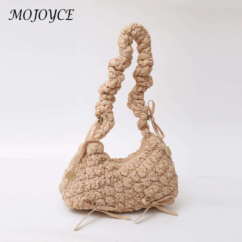 Women Puffer Tote Lightweight Stylish Underarm Soft Fashion Bag Quilted Bow Handbag Bubble Shoulder Purse