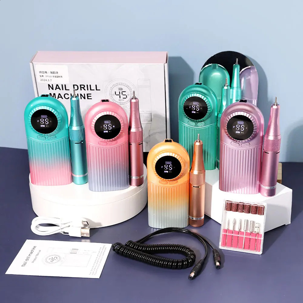45000RPM nail drill machine with sand bands polishing headnail polisher adjustable speed usb charging sander for nail gel salon 241119