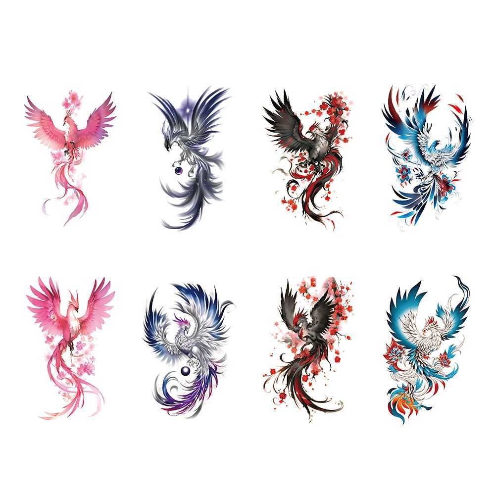 4 Plum Phoenix Totem Waterproof Temporary Tattoo Stickers Flower Flying Bird Body Art Arm Back Sleeve Fake Tattoo WomenXJ25414