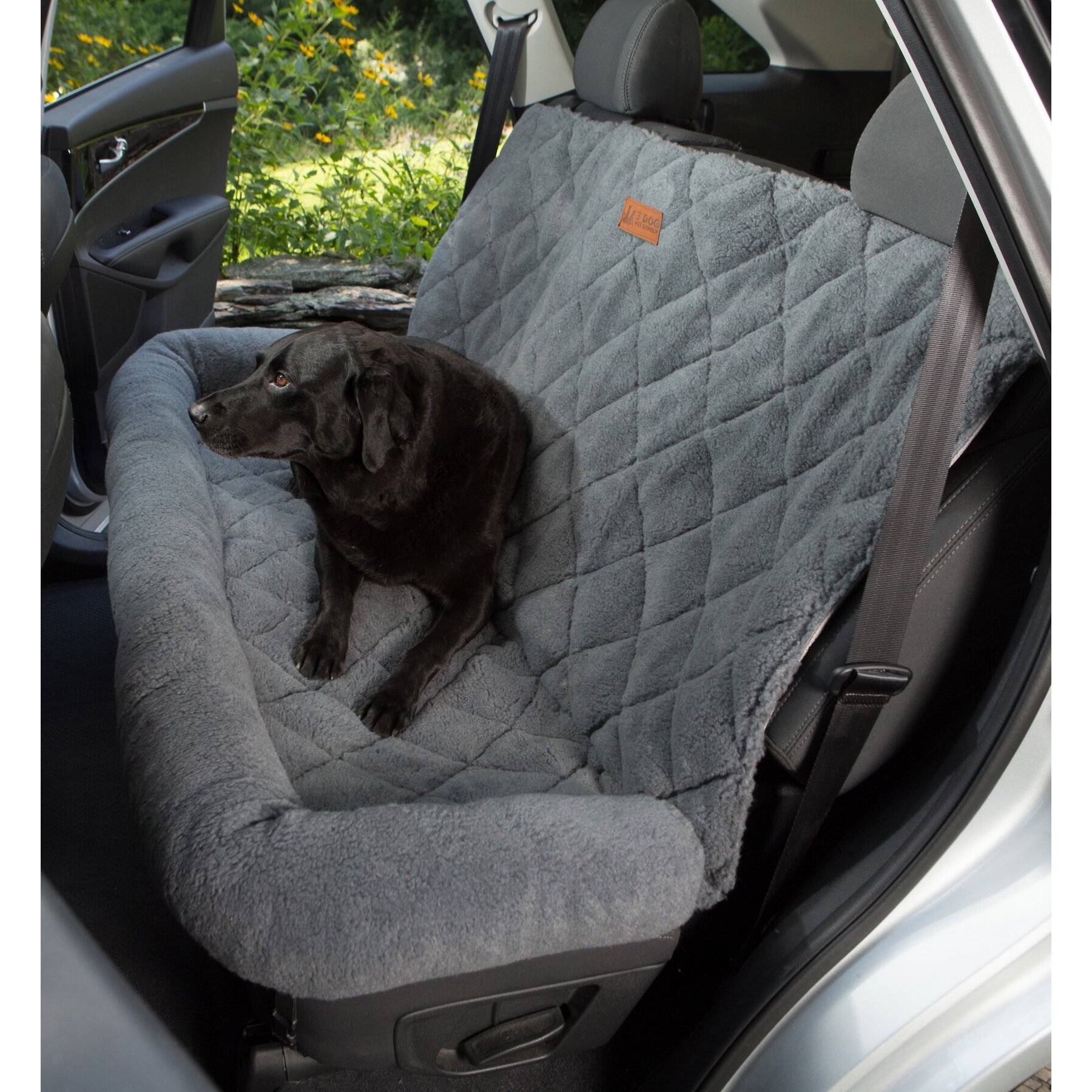3 Dog Pet Supply Shearling Bolster Dog Car Seat Protector, Large, Gray