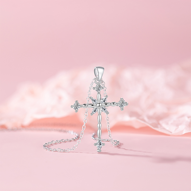 Fashionable Minimalistic Zircon Cross Pendant Necklace for Women - Uncommon Design Stainless Steel Chain